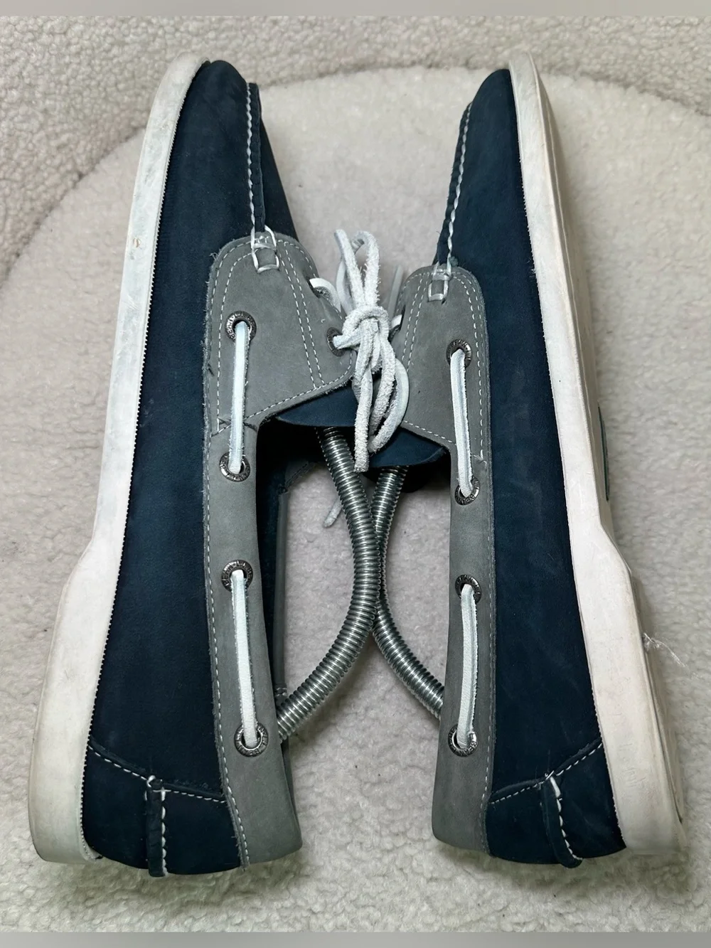 L.L.Bean Casco Bay Boat Shoes Men’s Navy Blue Gray Leather‎ Dock Loafers Preppy